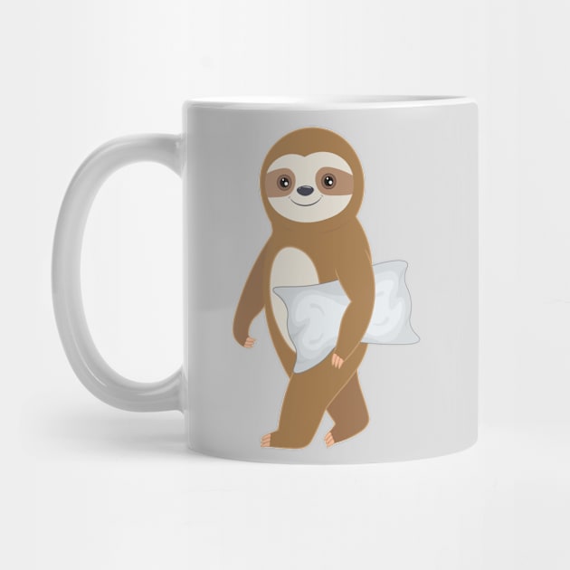 Cute baby sloth walking with a pillow by M Humor